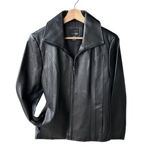 East 5th Leather Jacket Coat Outerwear Black Preppy Streetwear Sz Medium Petite